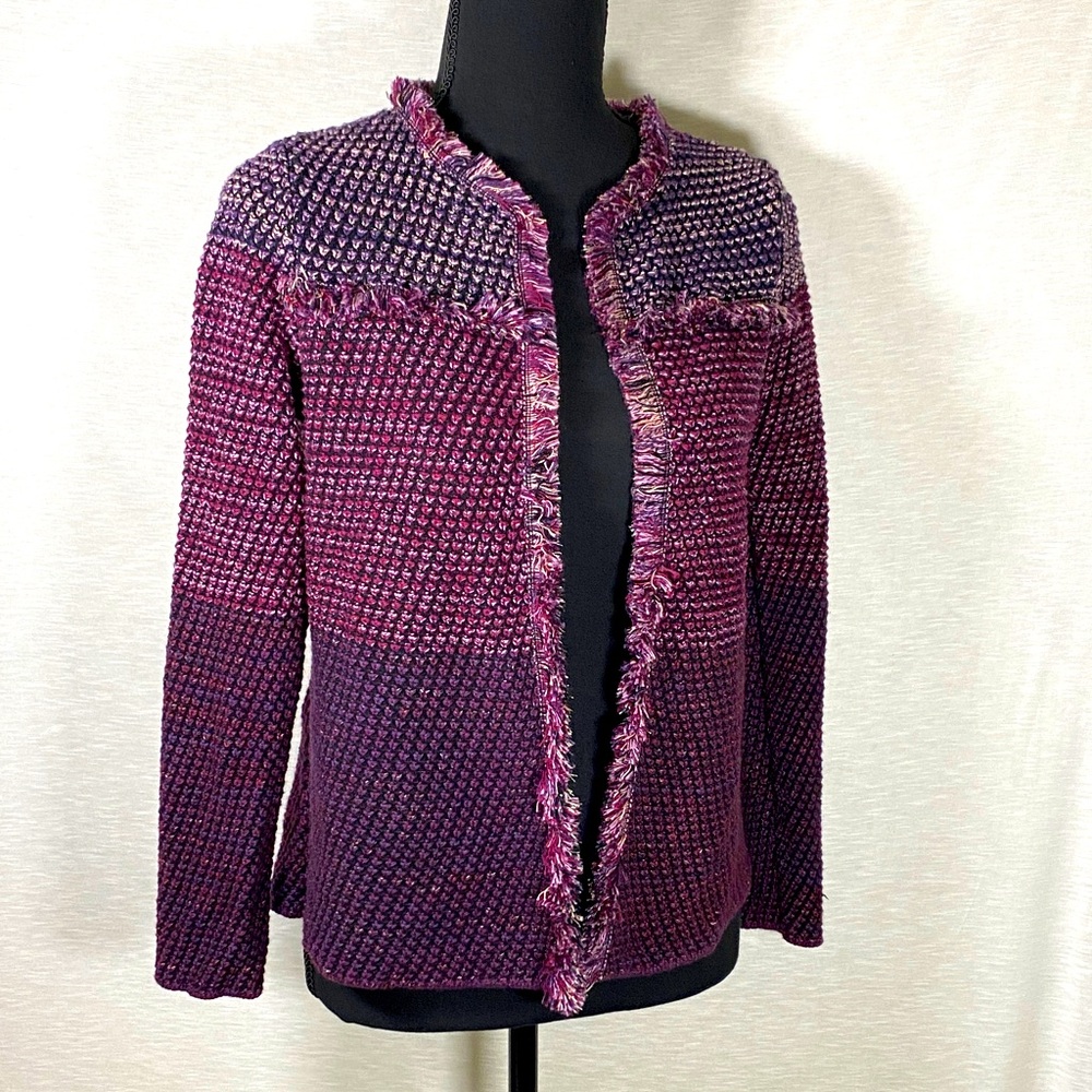 Chico’s Open Front‎ Knit Jacket Women’s Small Petite Purple Fringe Career Office